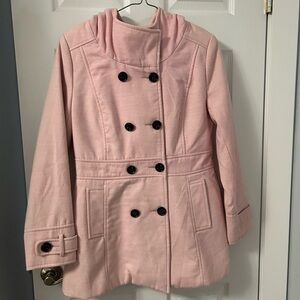 Eclipse Pink Hooded Peacoat Double-Breasted Jacket